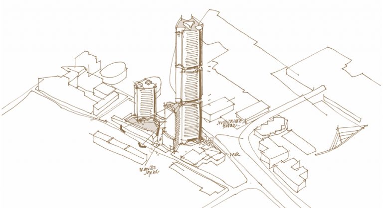 Architect's sketch of Aspen Canary Wharf, London